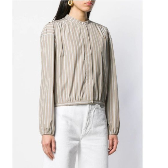 🎁 Theory Stripe Shirred Tie Front Cotton Top - Picture 1 of 8